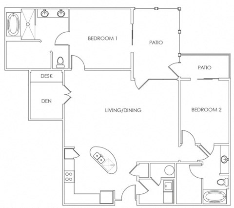 Floor plan for 2 beds, 2 baths, 1576 sqft